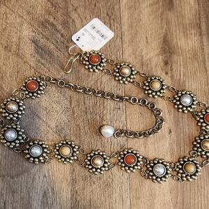 Free People Vintage Style Gold and Pearl Chain Belt